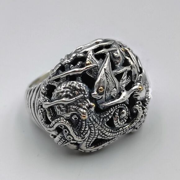 Samuel B Behnam Sterling Silver 925 18K Gold Sea Creatures Cocktail Ring Sz 7 - Picture 5 of 14